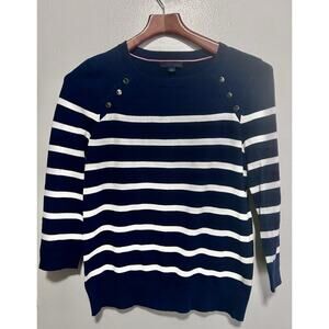 Tommy Hilfiger Women's Navy/ White Striped sweater Size Small P Button Detail